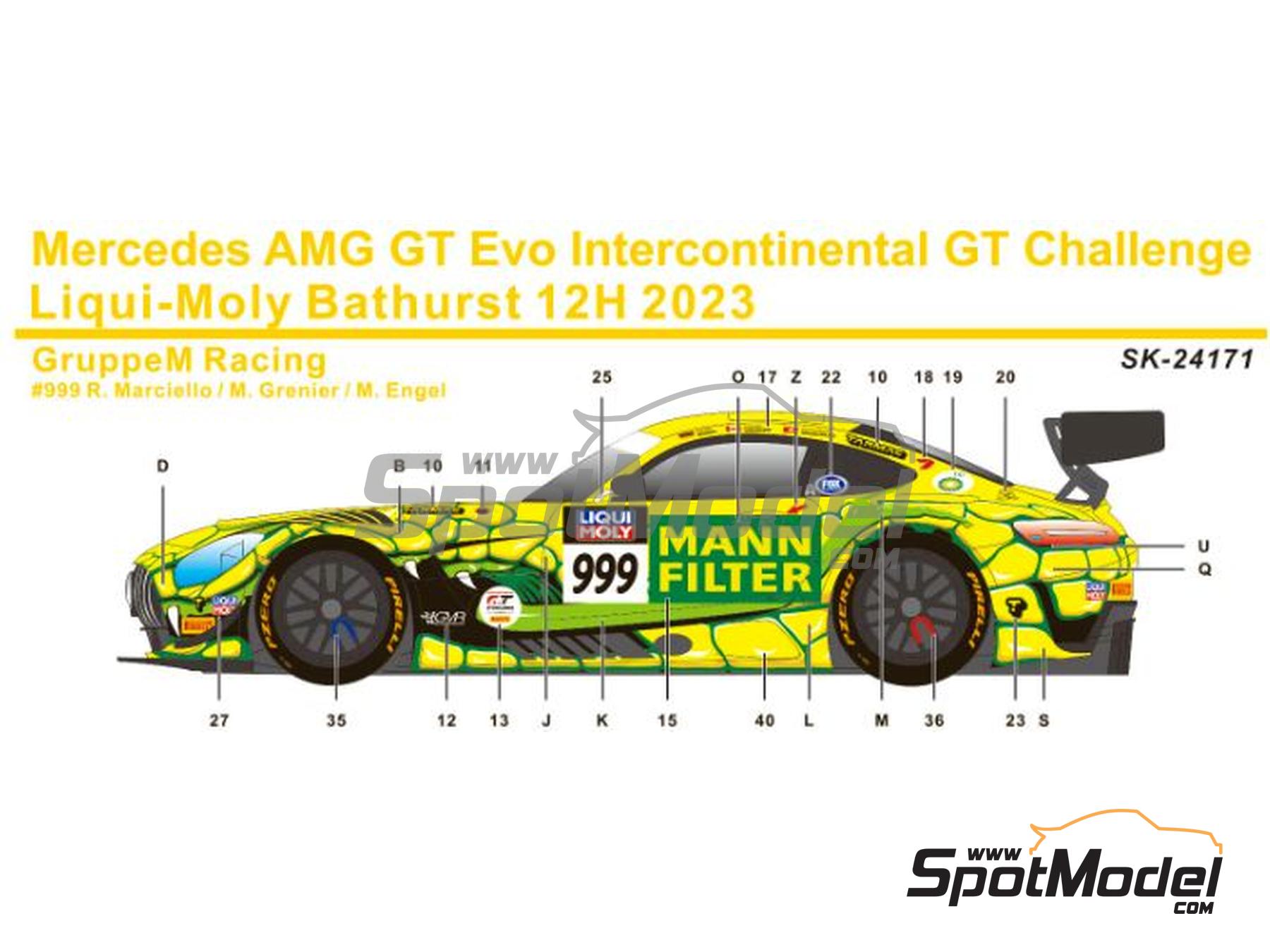 Mercedes AMG GT3 Evo GruppeM Racing Team sponsored by Mann Filter - 12  hours Bathurst 2023. Marking / livery in 1/24 scale manufactured by SK  Decals (